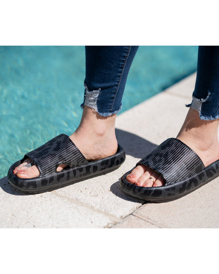 Ready to Ship | BLACK LEOPARD  Insanely Comfy -Beach or Casual Slides