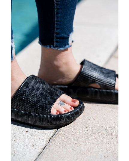 Ready to Ship | BLACK LEOPARD  Insanely Comfy -Beach or Casual Slides