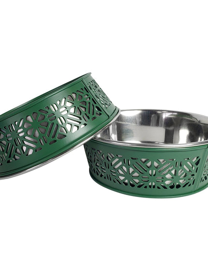 Country Living Set of 2 Stainless Steel Dog Bowls – Farmhouse Style, Ideal for Small to Medium Dogs