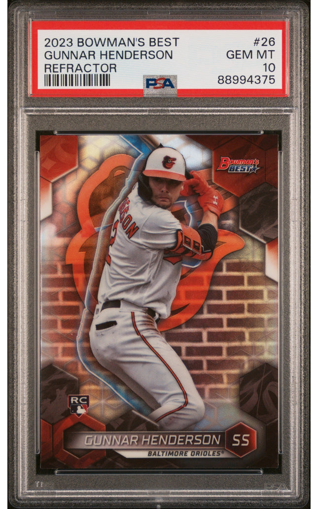 Graded 2023 Topps Bowmans Best Gunnar Henderson #26 Refractor Rookie RC Baseball Card PSA 10 Gem Mint