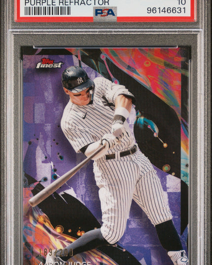 Graded 2024 Topps Finest Aaron Judge #200 Purple Refractor #/200 Baseball Card PSA 10 Gem Mint