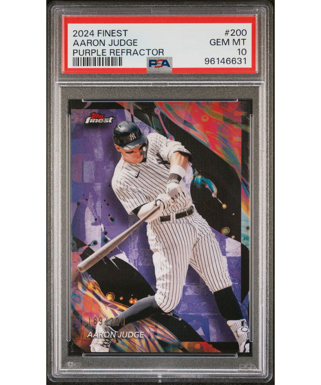 Graded 2024 Topps Finest Aaron Judge #200 Purple Refractor #/200 Baseball Card PSA 10 Gem Mint