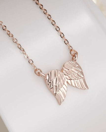 Angel Wing Pendant Necklace, Hug From Heaven In 14K Rose Gold, Silver or 10k Vermeil Gold