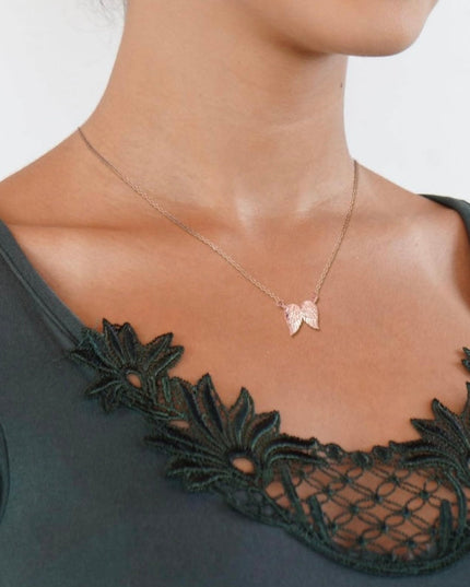 Angel Wing Pendant Necklace, Hug From Heaven In 14K Rose Gold, Silver or 10k Vermeil Gold