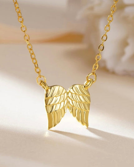 Angel Wing Pendant Necklace, Hug From Heaven In 14K Rose Gold, Silver or 10k Vermeil Gold