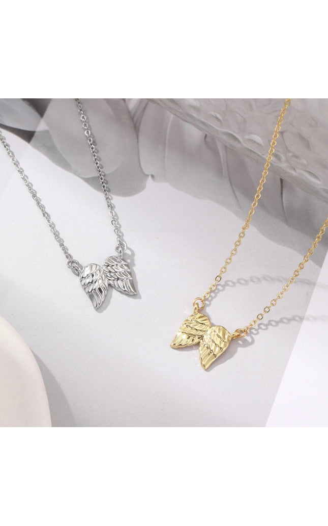 Angel Wing Pendant Necklace, Hug From Heaven In 14K Rose Gold, Silver or 10k Vermeil Gold
