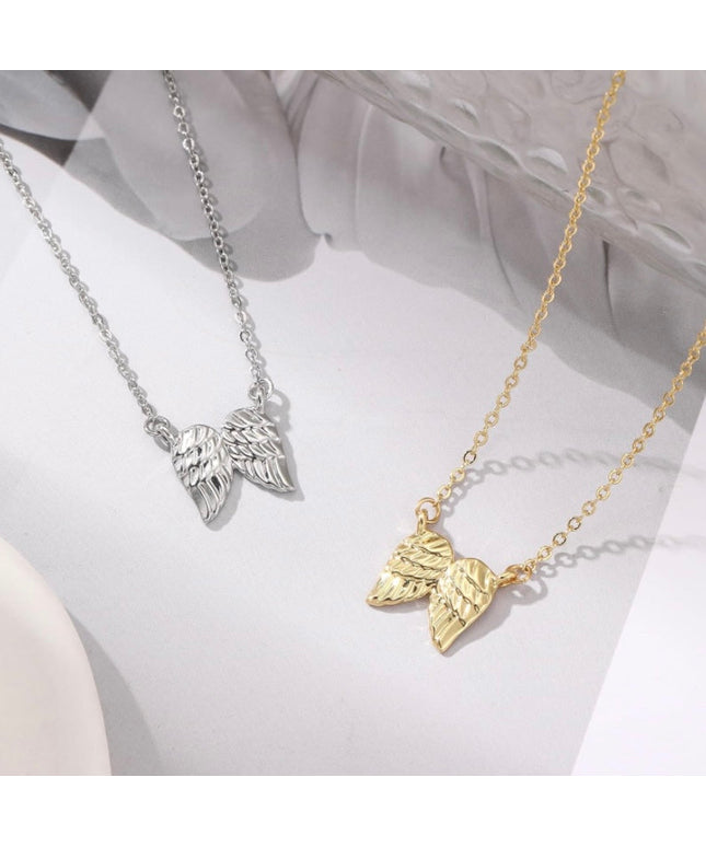 Angel Wing Pendant Necklace, Hug From Heaven In 14K Rose Gold, Silver or 10k Vermeil Gold