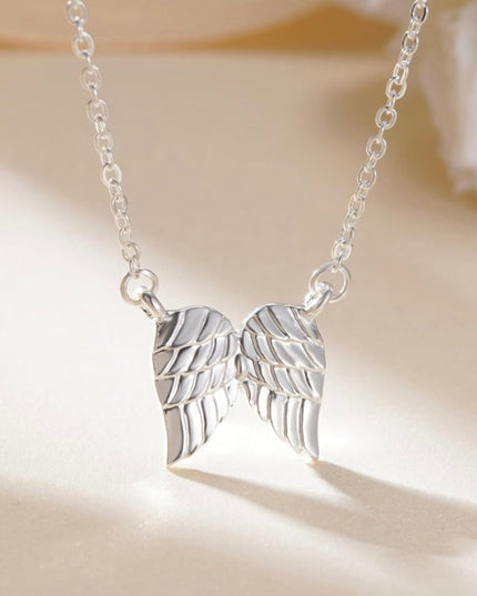 Angel Wing Pendant Necklace, Hug From Heaven In 14K Rose Gold, Silver or 10k Vermeil Gold