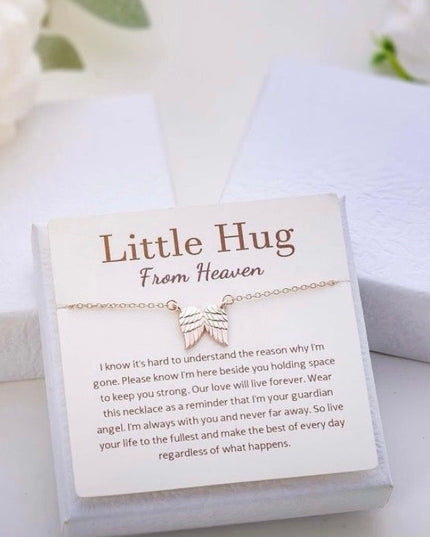 Angel Wing Pendant Necklace, Hug From Heaven In 14K Rose Gold, Silver or 10k Vermeil Gold