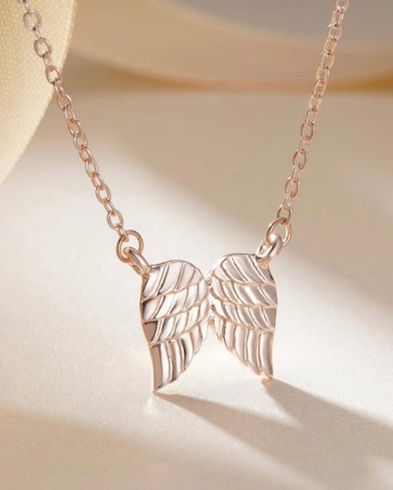 Angel Wing Pendant Necklace, Hug From Heaven In 14K Rose Gold, Silver or 10k Vermeil Gold
