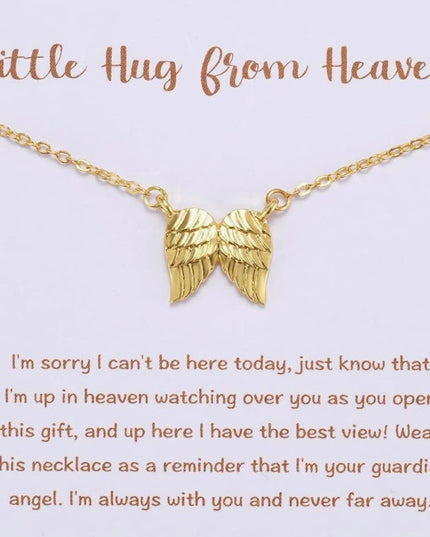 Angel Wing Pendant Necklace, Hug From Heaven In 14K Rose Gold, Silver or 10k Vermeil Gold
