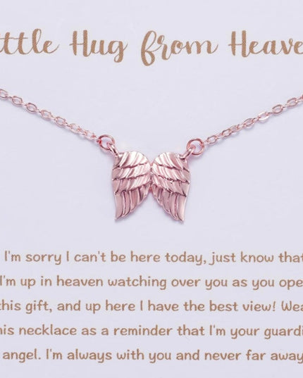 Angel Wing Pendant Necklace, Hug From Heaven In 14K Rose Gold, Silver or 10k Vermeil Gold