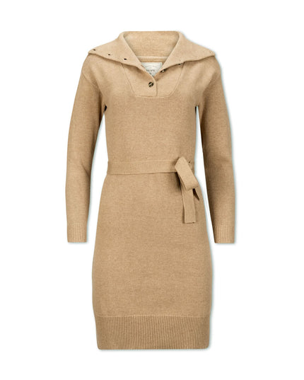 Wide Collar Belted Organic Sweater Dress
