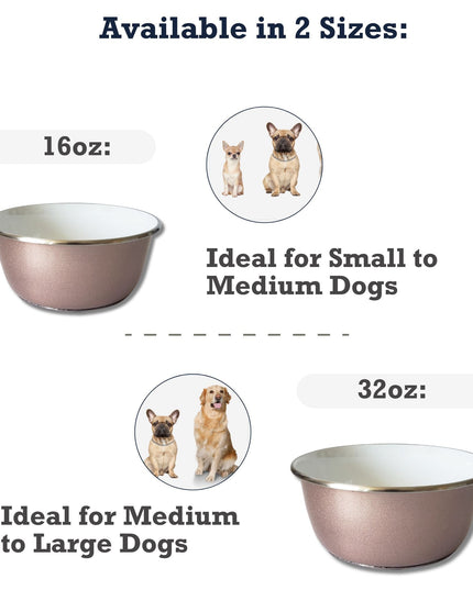 Deep Dog Bowl with Paw Print Design – Stainless Steel Bowl, Ideal for Small, Medium to Large Dogs – Rose Gold
