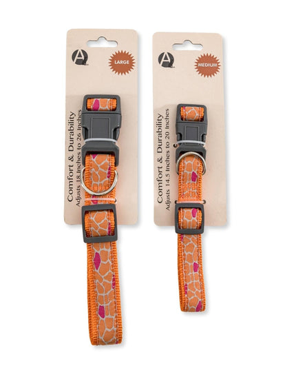 Nylon Dog Collar with Embroidered Giraffe Design/Animal Print, Secure & Adjustable Fit