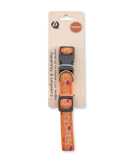 Nylon Dog Collar with Embroidered Giraffe Design/Animal Print, Secure & Adjustable Fit