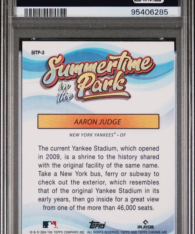 Graded 2024 Topps Chrome Aaron Judge #3 Summertime in the Park Baseball Card PSA 10 Gem Mint