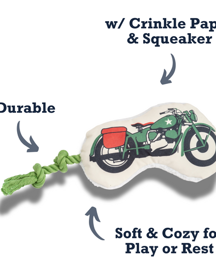 Country Living Retro Army Motorcycle with Squeaker & Crinkle Paper Plush Dog Toy