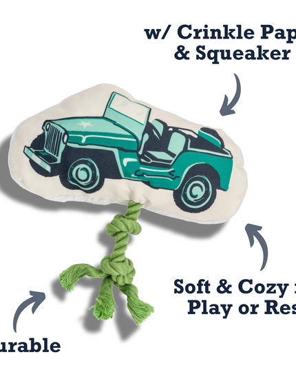 Country Living Retro Army Jeep with Squeaker & Crinkle Paper Plush Dog Toy
