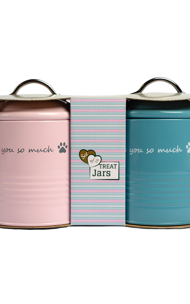 &quot;I Love You So Much&quot; Dog Treat Canister Gift Set – Pink &amp; Blue