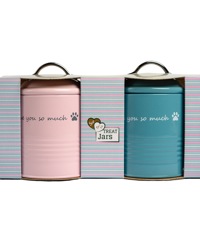 "I Love You So Much" Dog Treat Canister Gift Set – Pink & Blue