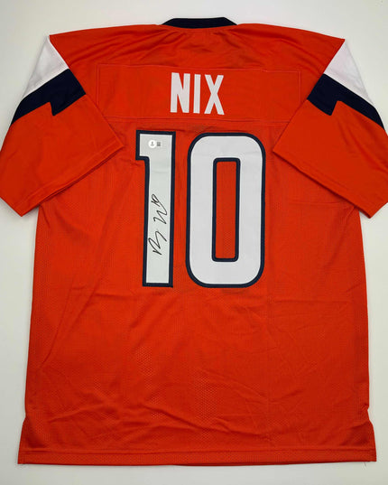 Autographed/Signed Bo Nix Denver Orange Football Jersey Beckett BAS COA