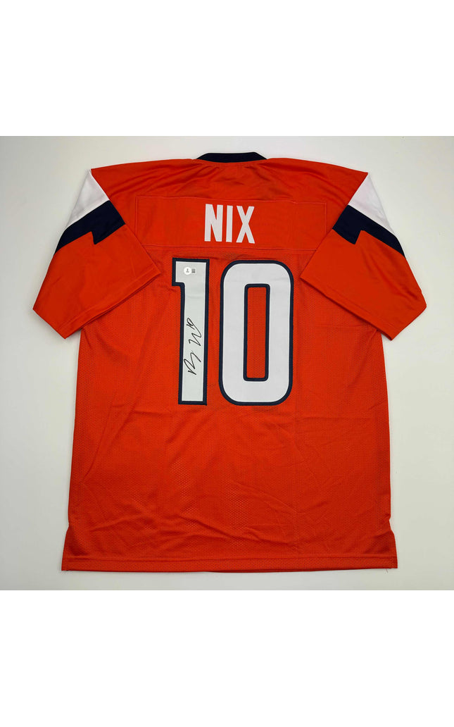 Autographed/Signed Bo Nix Denver Orange Football Jersey Beckett BAS COA