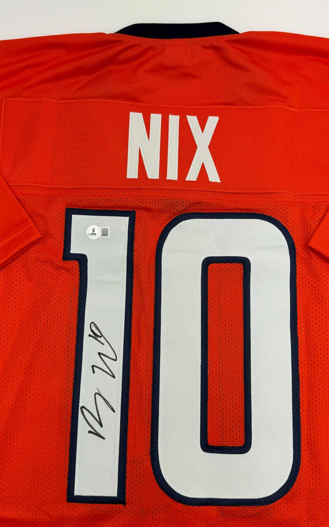 Autographed/Signed Bo Nix Denver Orange Football Jersey Beckett BAS COA