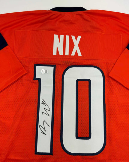Autographed/Signed Bo Nix Denver Orange Football Jersey Beckett BAS COA