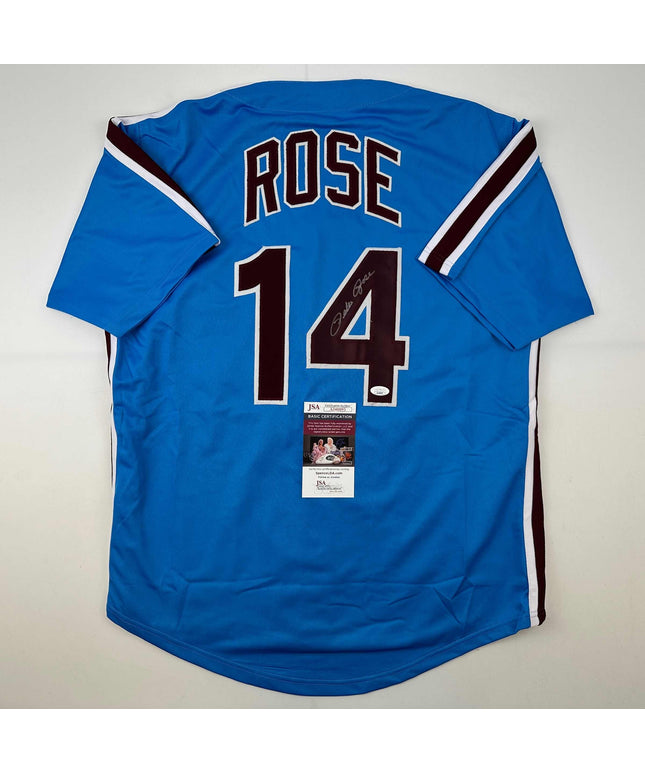 Autographed/Signed Pete Rose Philadelphia Retro Blue Baseball Jersey JSA COA
