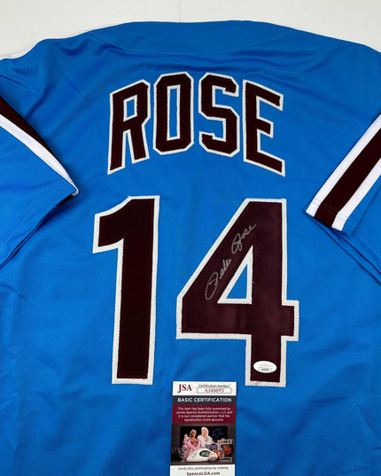 Autographed/Signed Pete Rose Philadelphia Retro Blue Baseball Jersey JSA COA