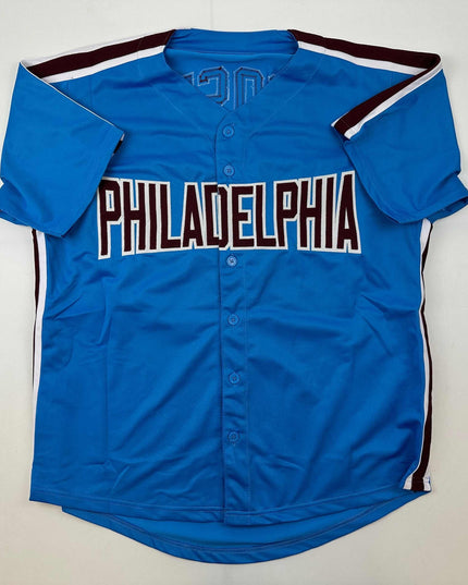 Autographed/Signed Pete Rose Philadelphia Retro Blue Baseball Jersey JSA COA