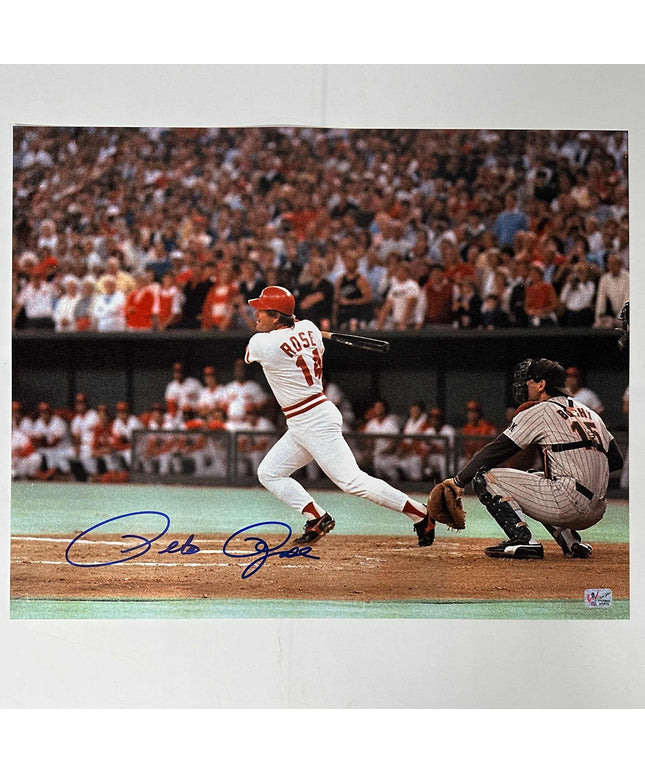 Autographed/Signed Pete Rose Cincinnati Red 16x20 Baseball Photo Athlete Hologram COA Holo #3