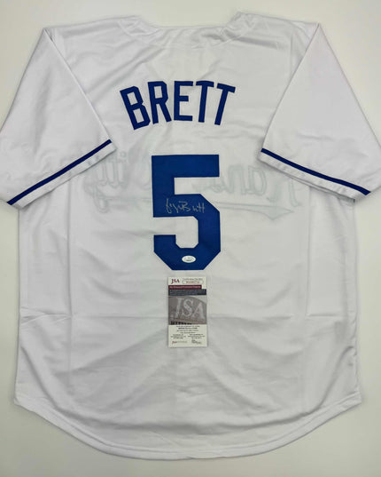 Autographed/Signed George Brett Kansas City White Baseball Jersey JSA COA