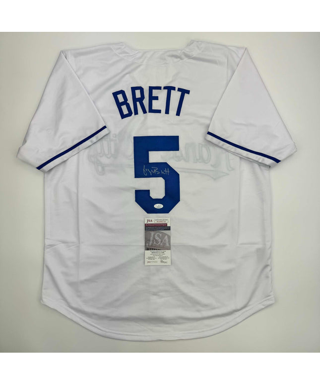 Autographed/Signed George Brett Kansas City White Baseball Jersey JSA COA
