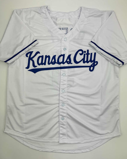 Autographed/Signed George Brett Kansas City White Baseball Jersey JSA COA