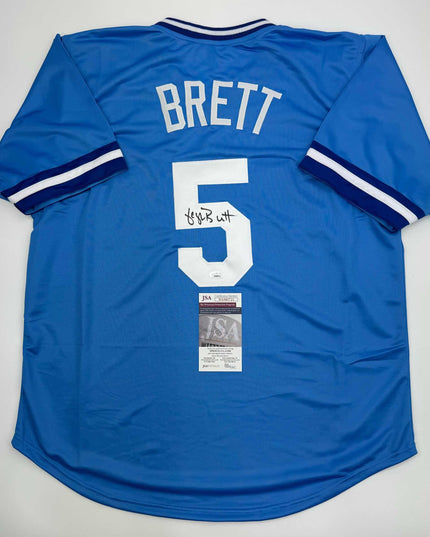 Autographed/Signed George Brett Kansas City Blue Baseball Jersey JSA COA