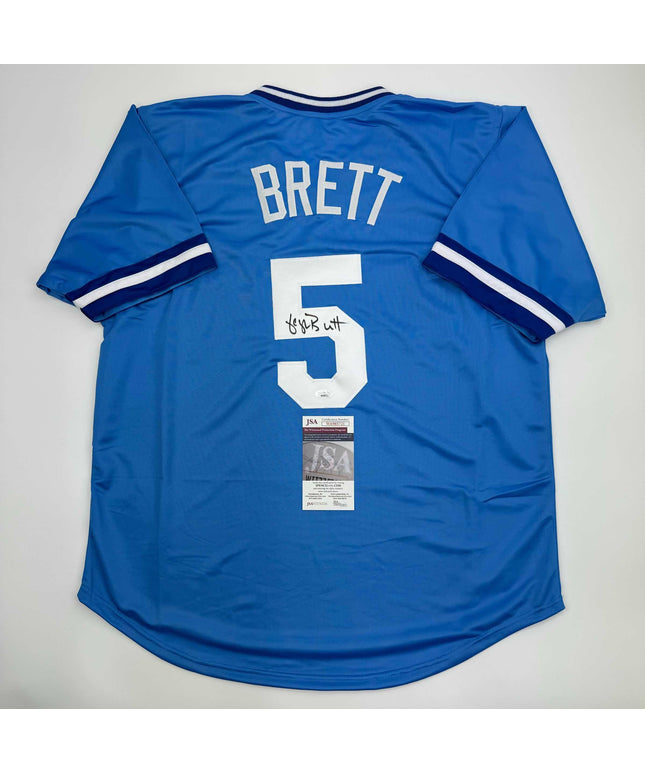 Autographed/Signed George Brett Kansas City Blue Baseball Jersey JSA COA