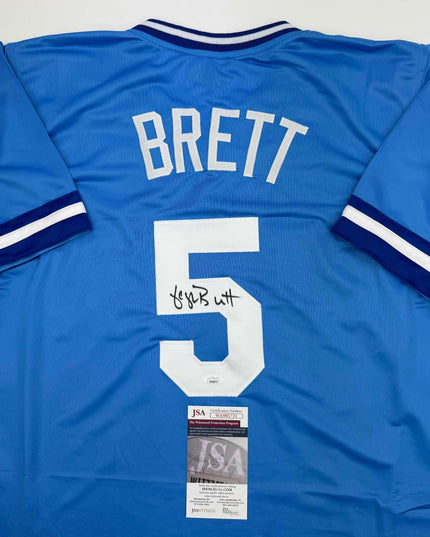 Autographed/Signed George Brett Kansas City Blue Baseball Jersey JSA COA