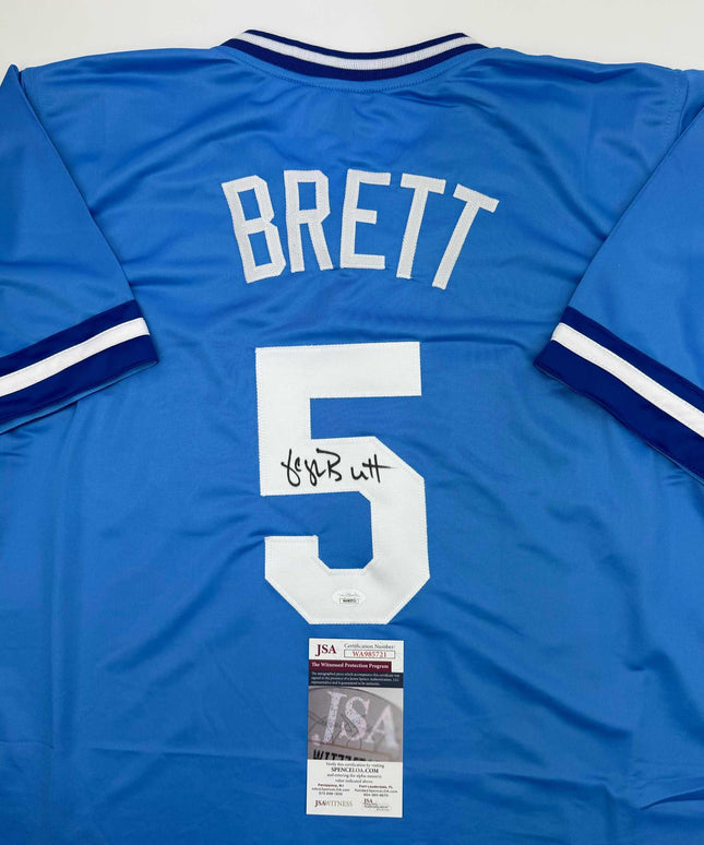 Autographed/Signed George Brett Kansas City Blue Baseball Jersey JSA COA
