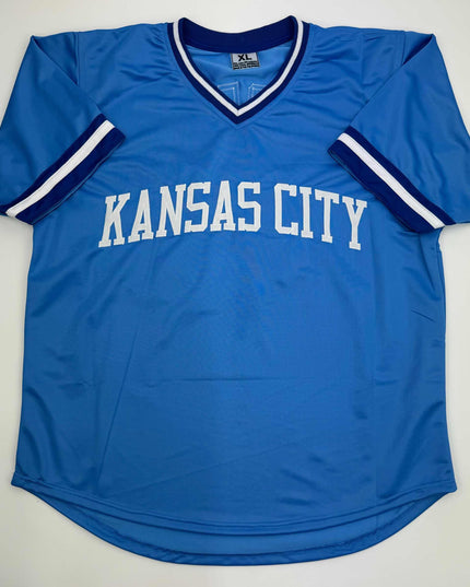 Autographed/Signed George Brett Kansas City Blue Baseball Jersey JSA COA