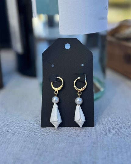 White Seashell and Pearl Hoop Earrings