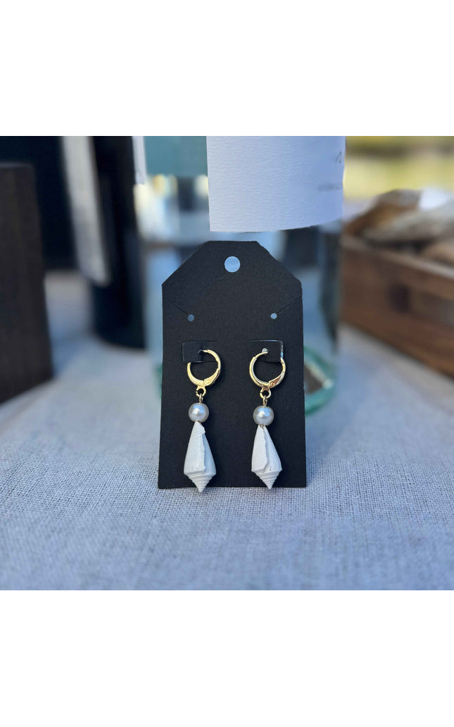 White Seashell and Pearl Hoop Earrings