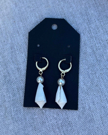 White Seashell and Pearl Hoop Earrings