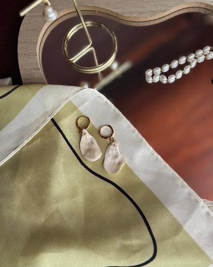 Oyster Shell Huggie Hoops