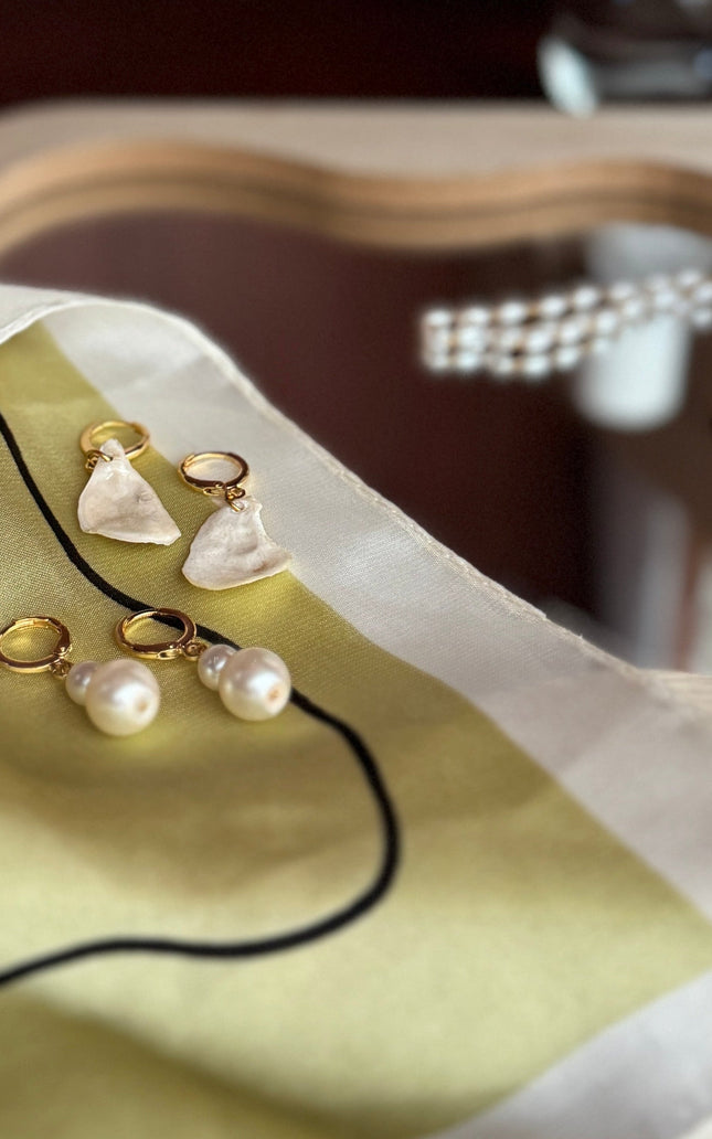 Oyster Shell Huggie Hoops