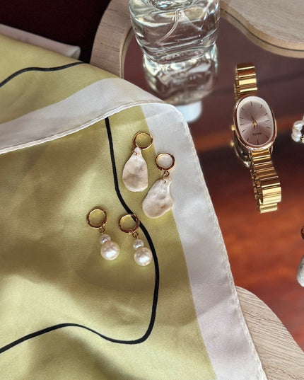 Oyster Shell Huggie Hoops