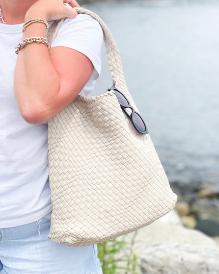 The Willow | Large Woven Vegan Leather Tote - Ivory