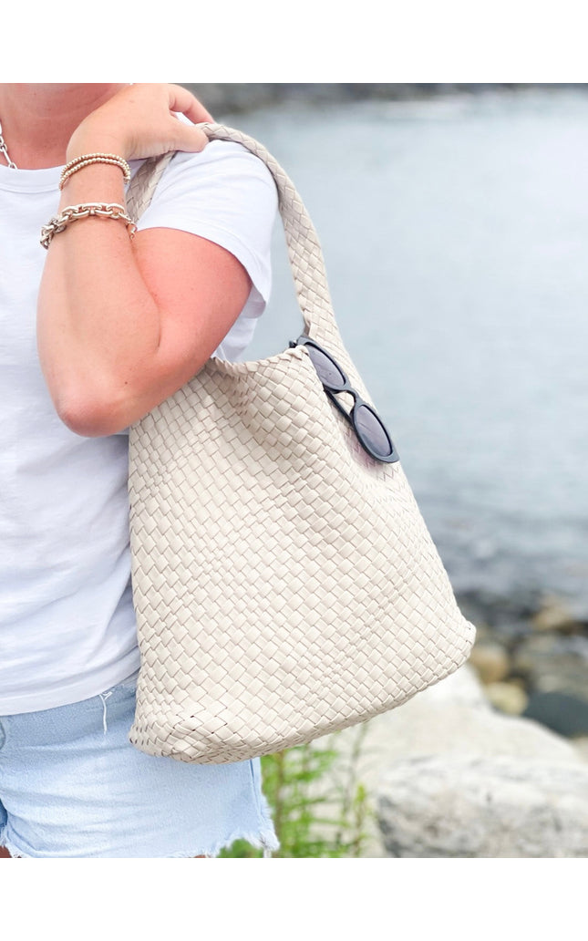 The Willow | Large Woven Vegan Leather Tote - Ivory