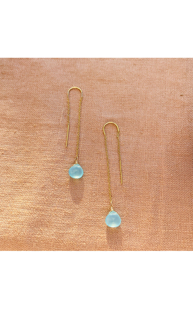 AQUA CHALCEDONY THREADER EARRINGS